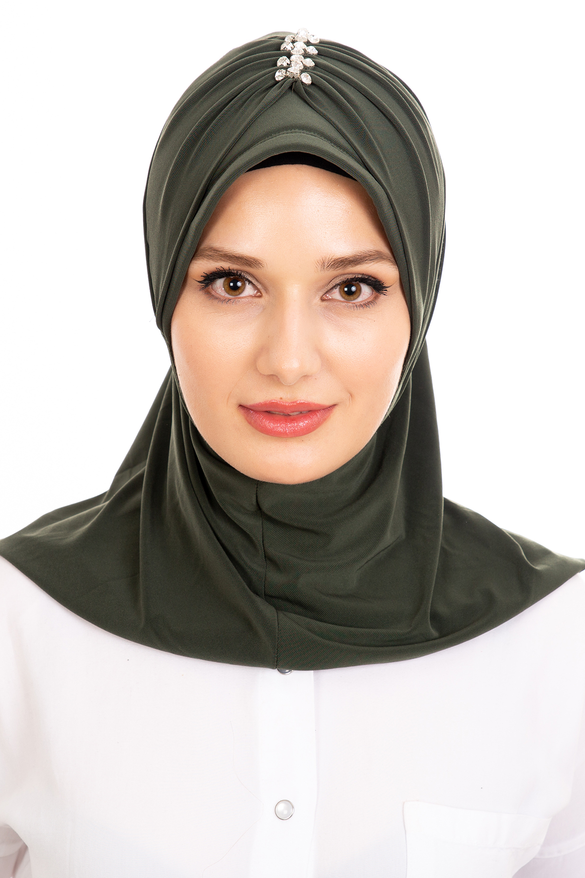 Tesettür Kelebek Taşlı Hijab Bone Haki